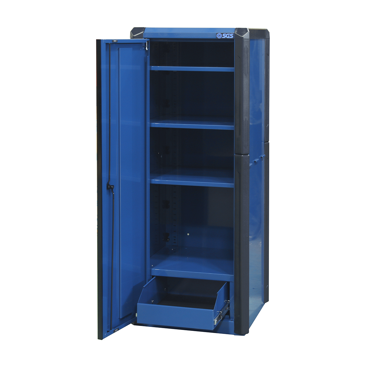 SGS 44in Roller Cabinet with Top Hutch and Side Cabinet- 10 Drawers- Blue